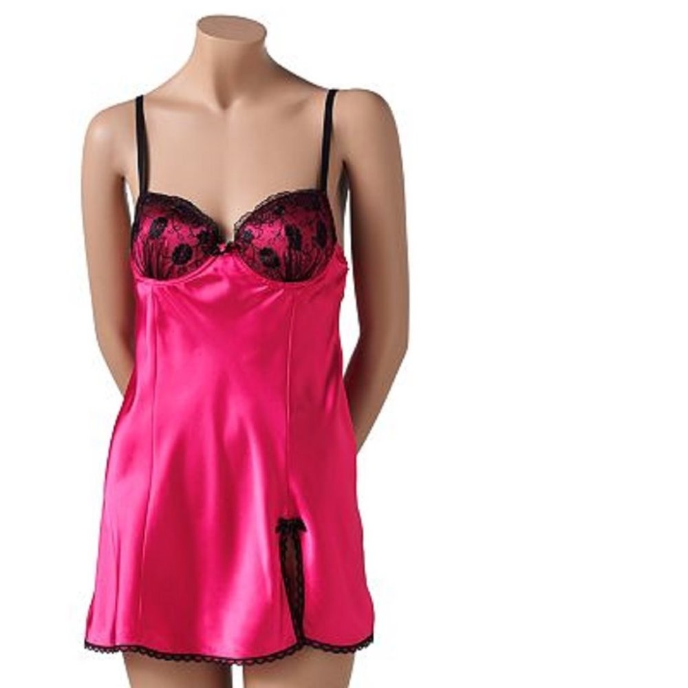 Apt. 9 2-Piece Ruffles & Lace Satin Chemise & G-String Thong Lingerie Set